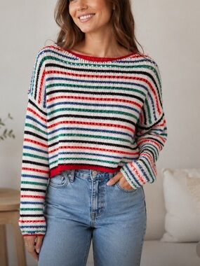 Talulah Striped Cropped Crewneck Sweater